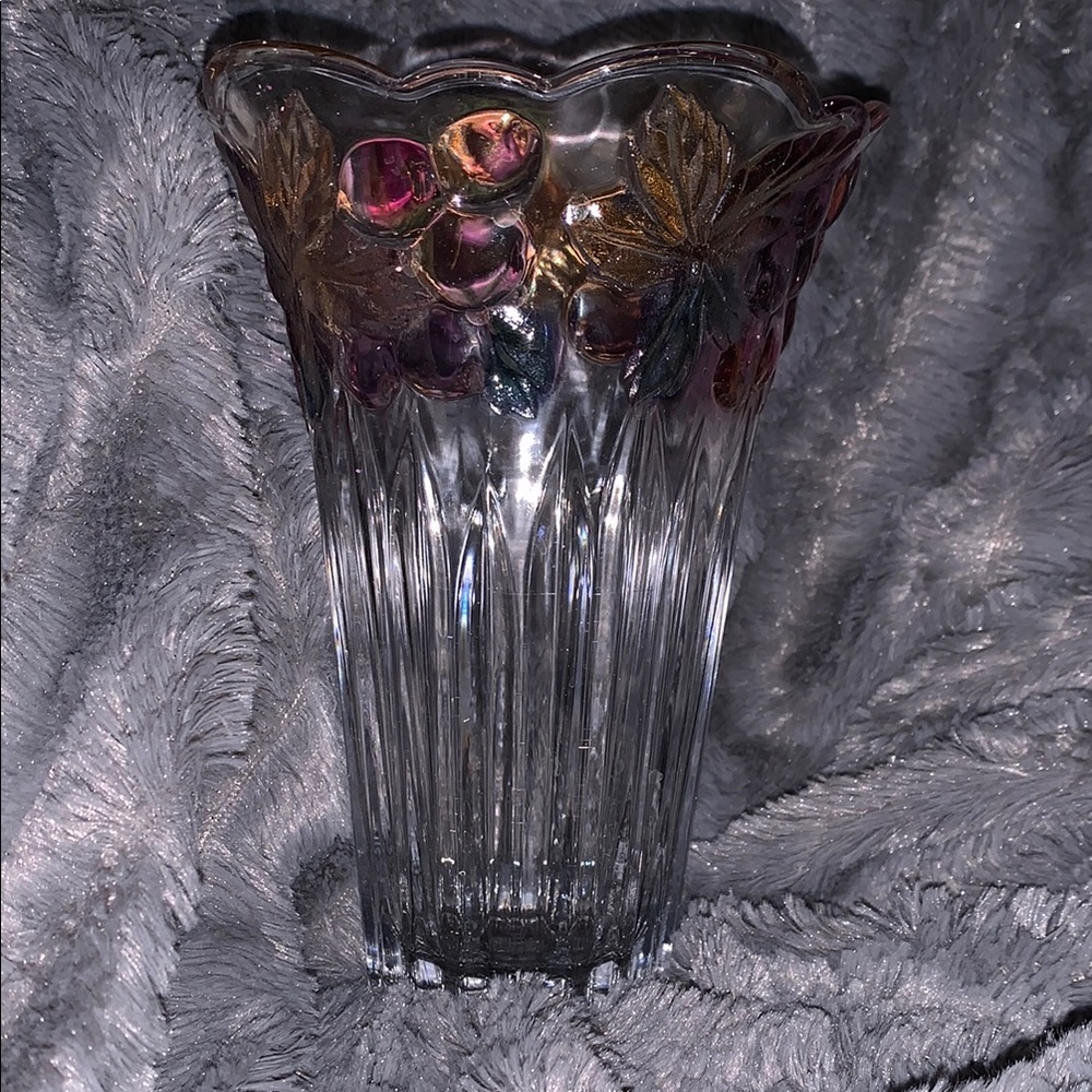 Vintage Glass Vase with Grape Design